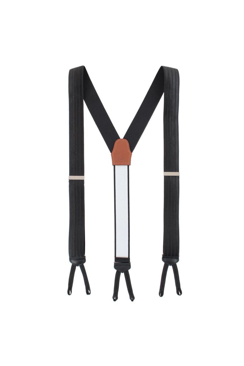 Big & Tall Jefferson Brushed Pinstripe Elastic Formal End Suspenders, Alternate, color, Black