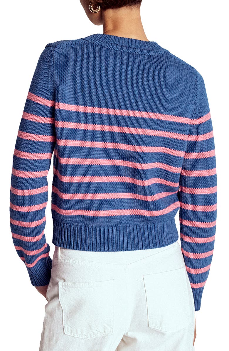 Boden Lucy Stripe Chunky Crop Cotton Sweater, Alternate, color, Blue, Pink Stripe