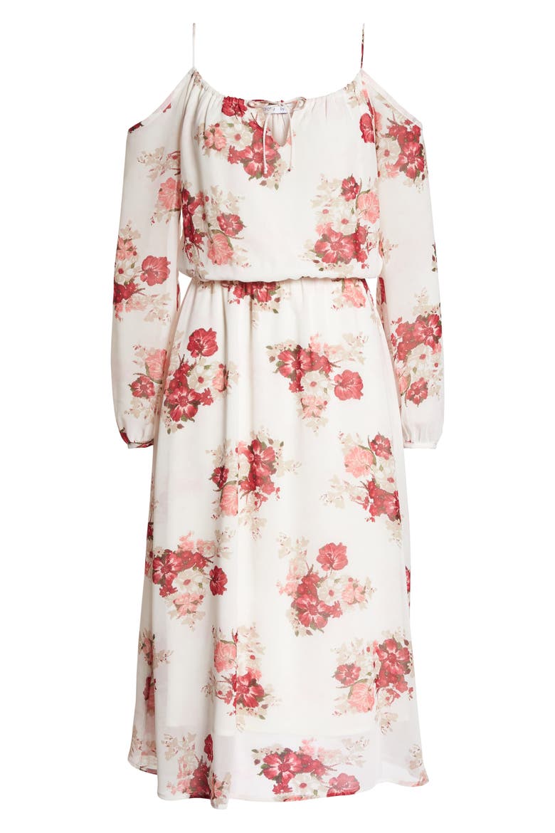 Cold Shoulder Midi Dress, Alternate, color, ROSEN WHITE