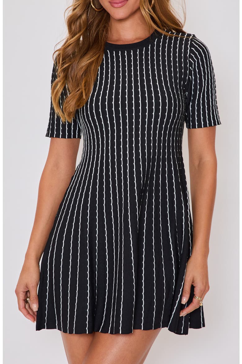Emily Stripe Knit Fit & Flare Minidress, Main, color, BLACK/ WHITE