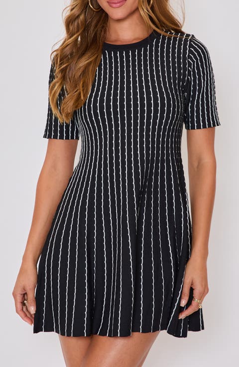 Emily Stripe Knit Fit & Flare Minidress