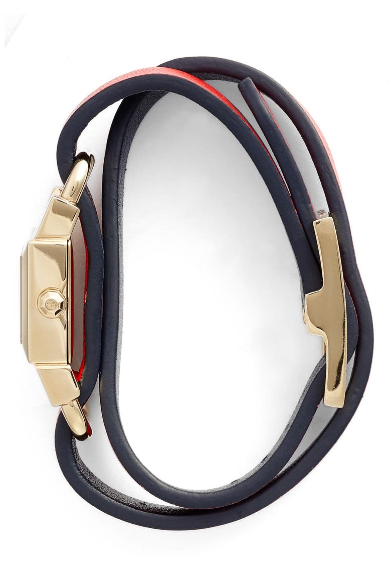 Double T Link Reversible Wrap Leather Strap Watch, 19mm x 23mm, Alternate, color, PARROT RED/ TORY NAVY
