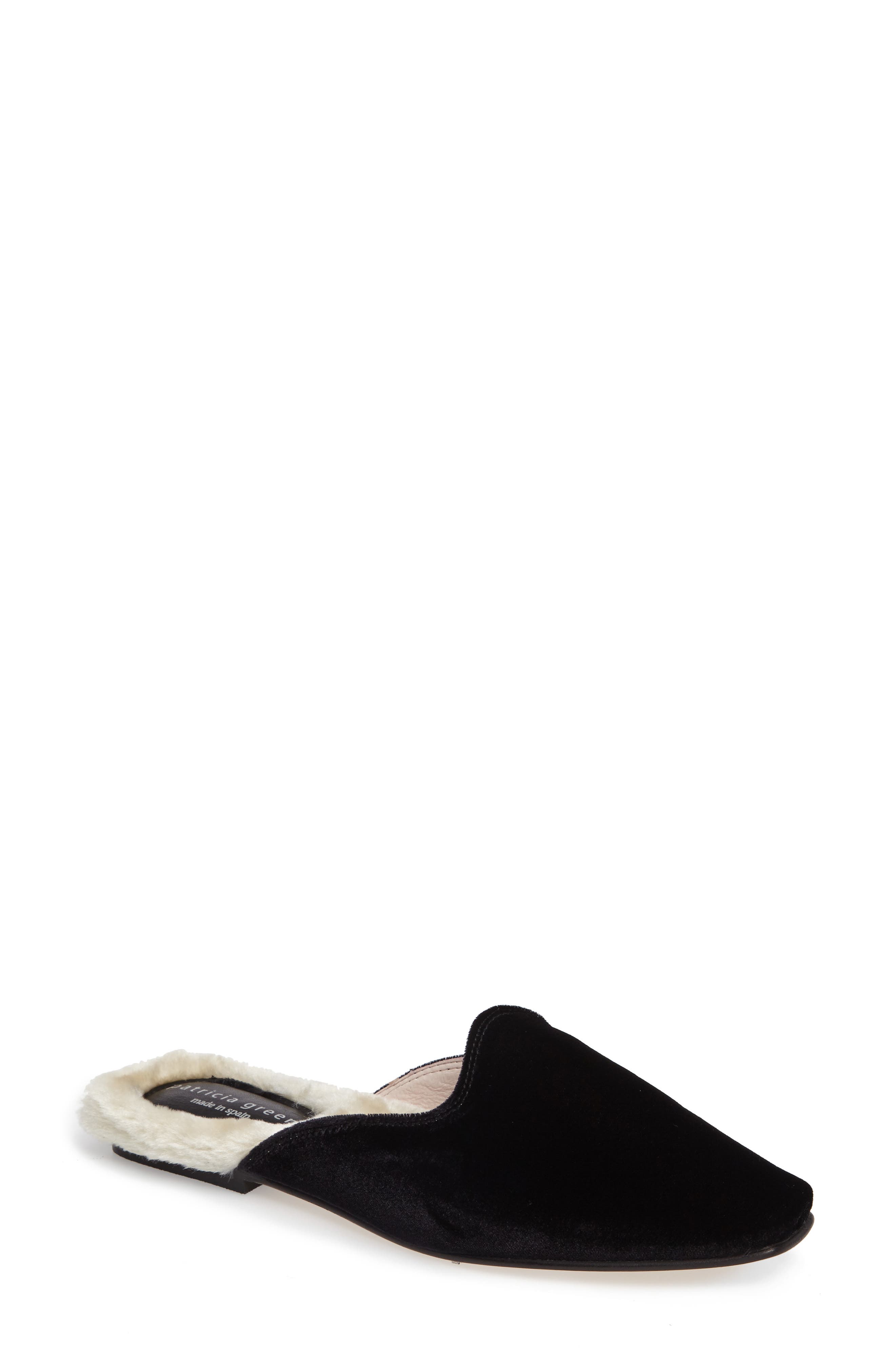 Velvet Mule with Faux Fur Lining, Main, color, BLACK VELVET FABRIC