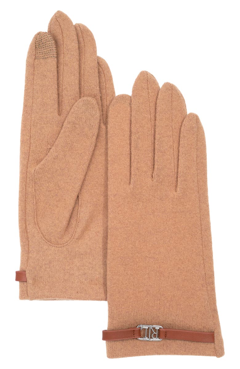 Lauren Ralph Lauren Oval Logo Bracelet Wool & Cashmere Blend Gloves, Main, color, Classic Camel