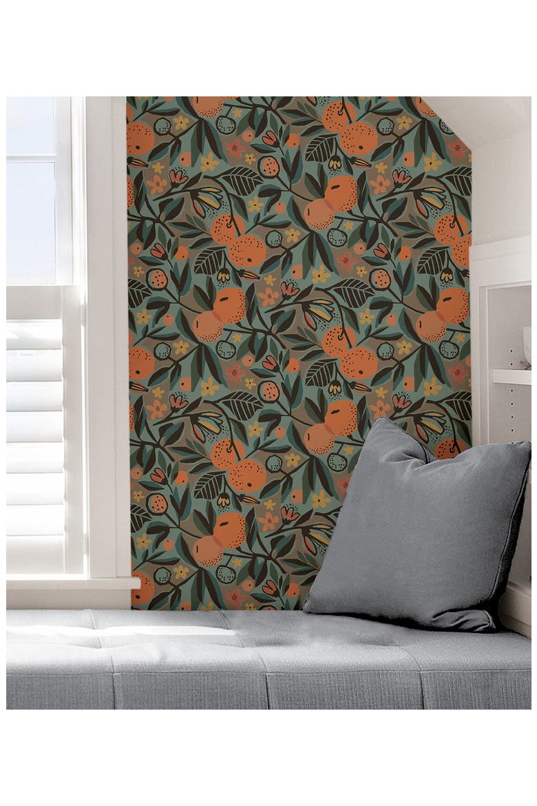 Clementine Garden Wallpaper, Alternate, color, ORANGE