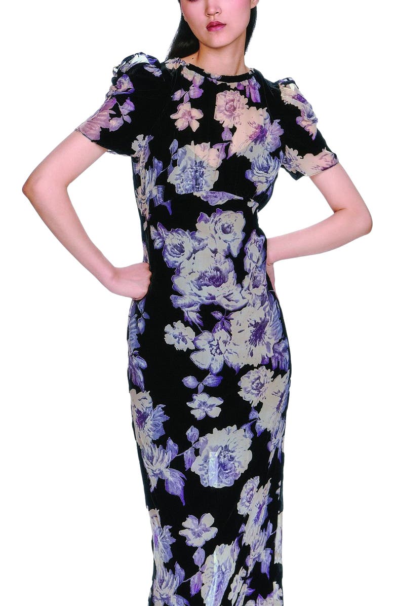 Anna Sui Cabbage Rose Devore Maxi Dress, Alternate, color, Black