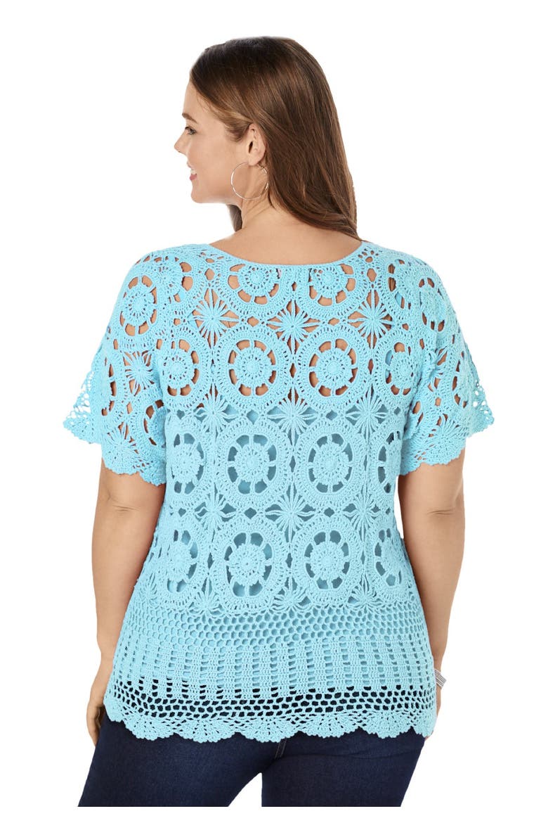 Plus Size Medallion Pattern French Crochet Sweater Top, Alternate, color, WHITE