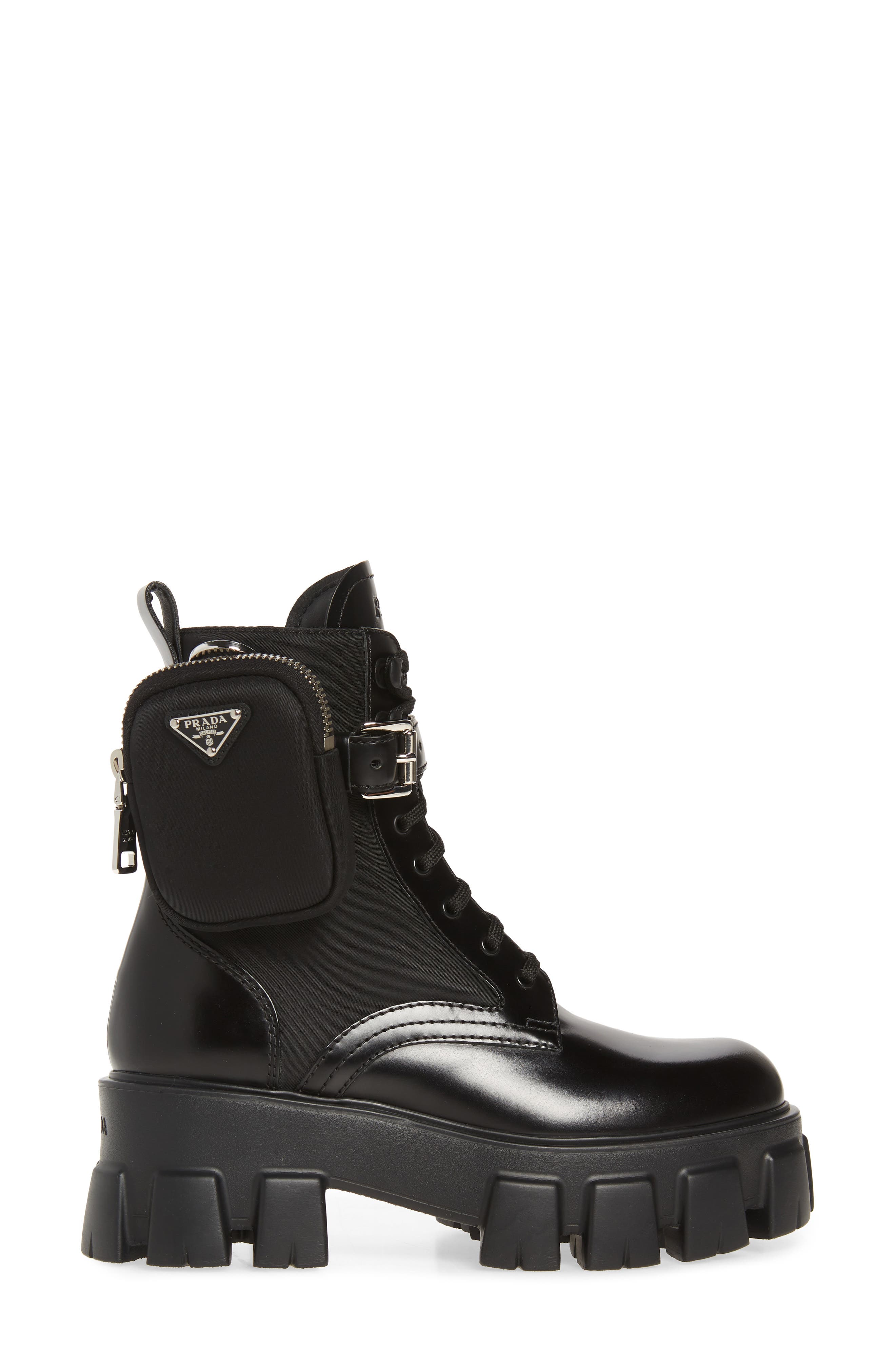 Prada Monolith Mini Bag Lug Sole Combat Boot, Alternate, color, 