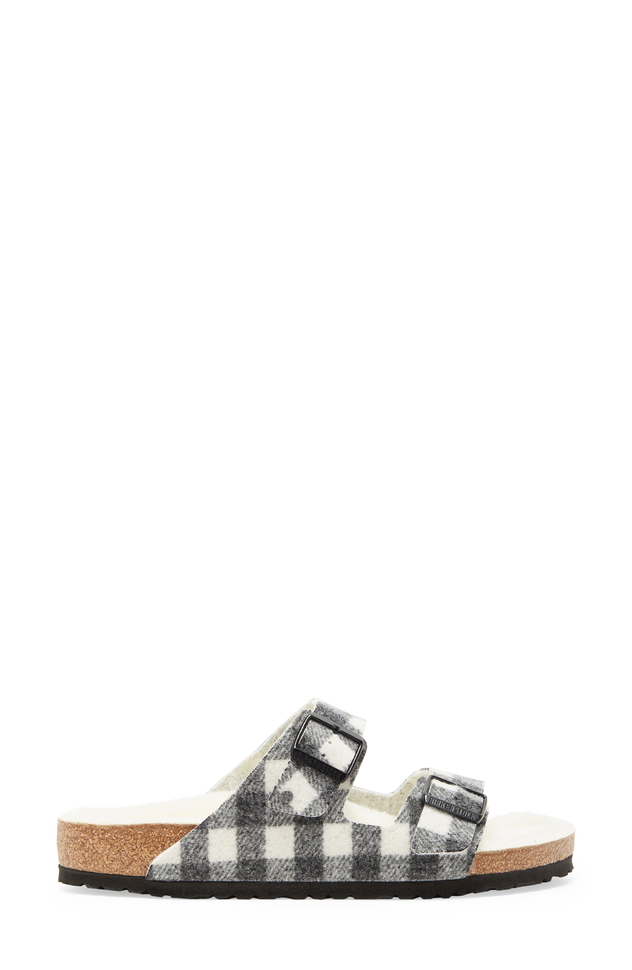 Birkenstock Arizona Plaid Genuine Shearling Slide Sandal, Alternate, color, 