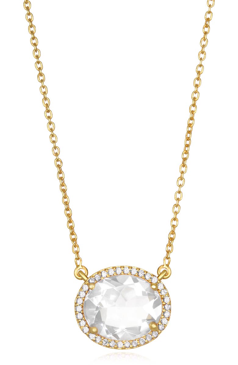 Amelia Rose Charleston 14K Yellow Gold Plated Quartz Halo Pendant Necklace, Main, color, 