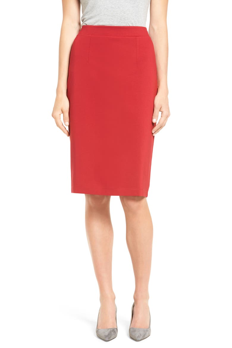 Ponte Pencil Skirt, Main, color, RED CHILI