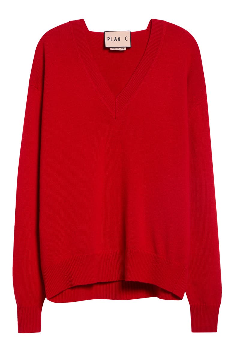 Wool and Cashmere V-Neck Sweater, Main, color, VERMILION RED