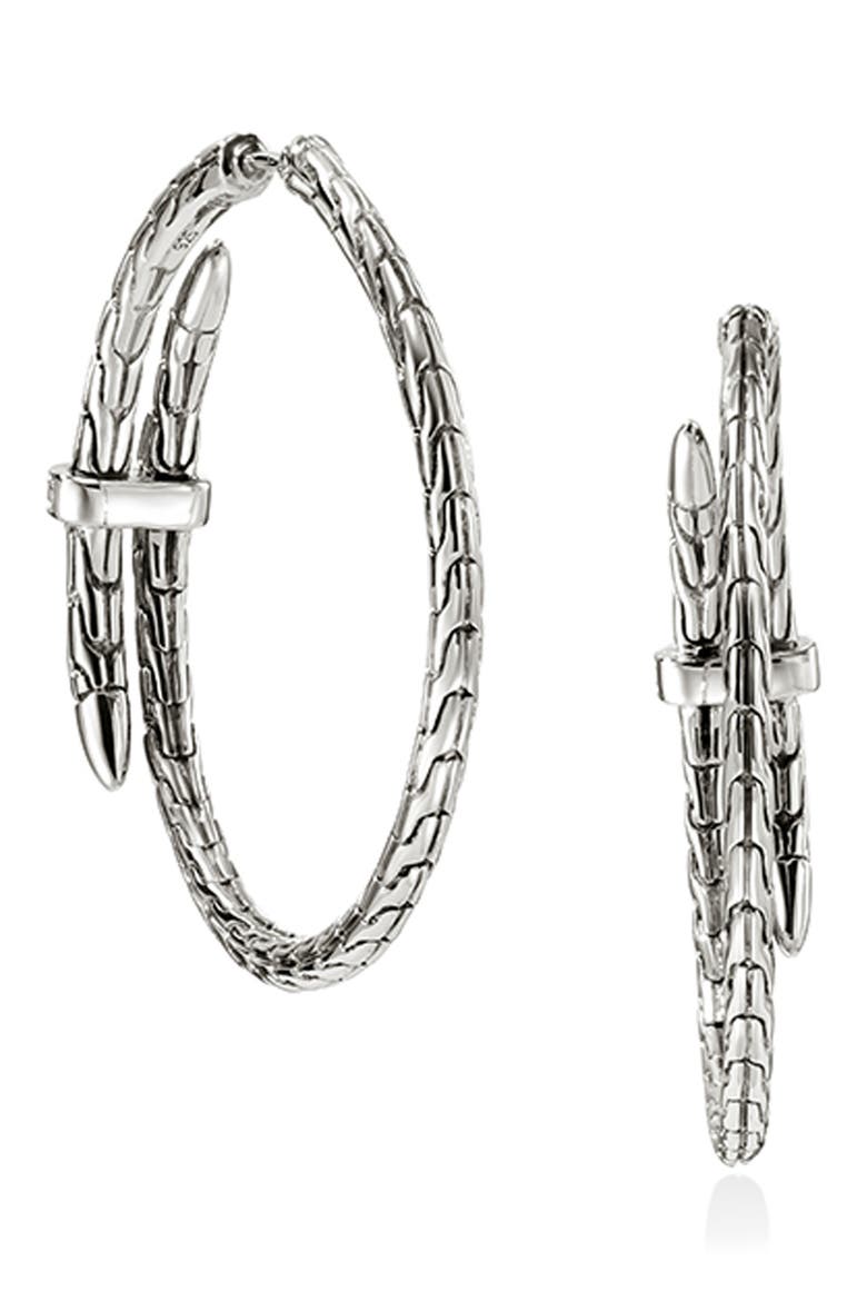 Spear Hoop Earrings, Silver, Diamonds, 40mm, Alternate, color, SILVER