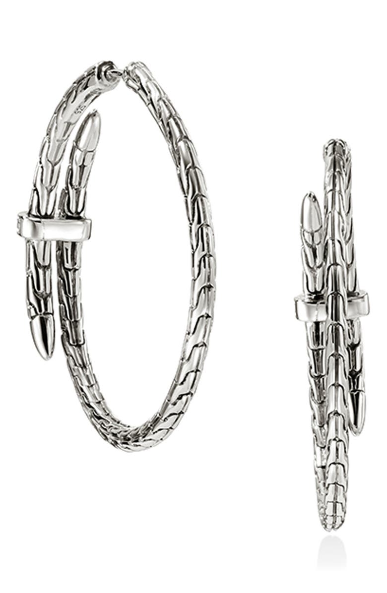 John Hardy Spear Hoop Earrings, Silver, Diamonds, 40mm, Alternate, color, Silver