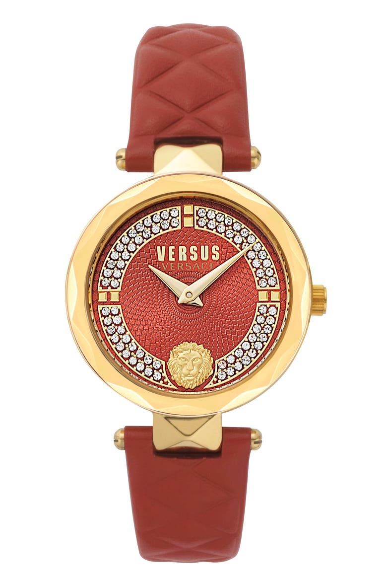 Covent Garden St. Valentine Leather Strap Watch, 32mm, Main, color, RED/ GOLD