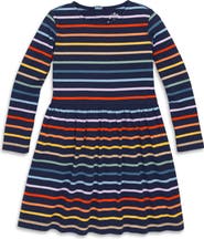 Primary Kids Long Sleeve Perfect Pocket Dress In Rainbow Stripe