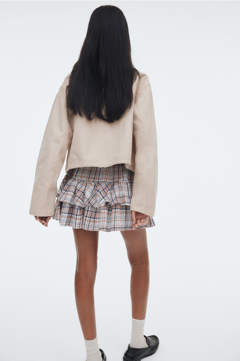 Tiered Drawstring Skirt, Alternate, color, Light blue/plaid