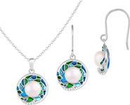 SPLENDID PEARLS Enamel Freshwater Pearl Necklace & Earrings Set