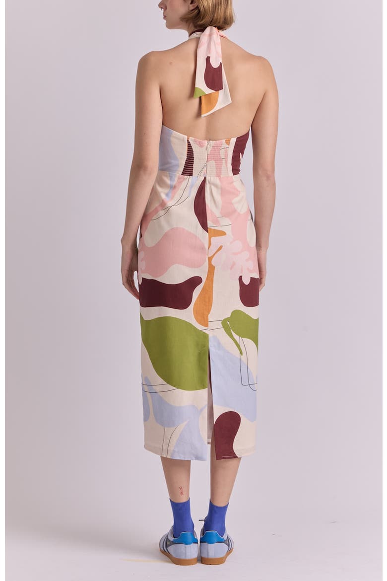 Georgia Cross Neck Linen Midi Dress, Alternate, color, Hojas White Print