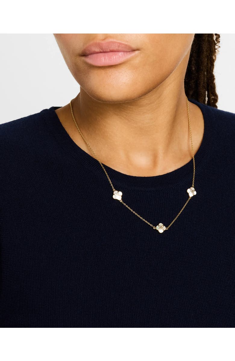 Jan Leslie Sterling With 18K Gold Overlay And Gemstones Triple Petal Station Necklace, Alternate, color, White