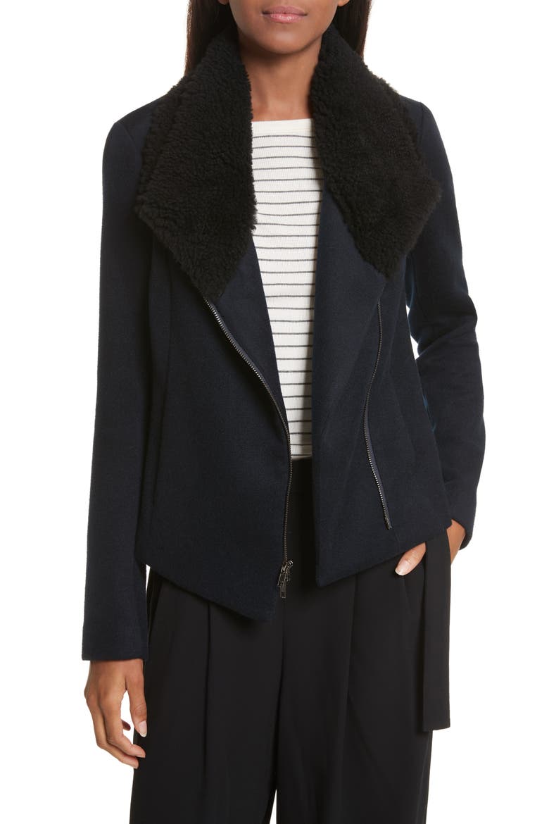 Genuine Shearling Trim Scuba Jacket, Main, color, COASTAL