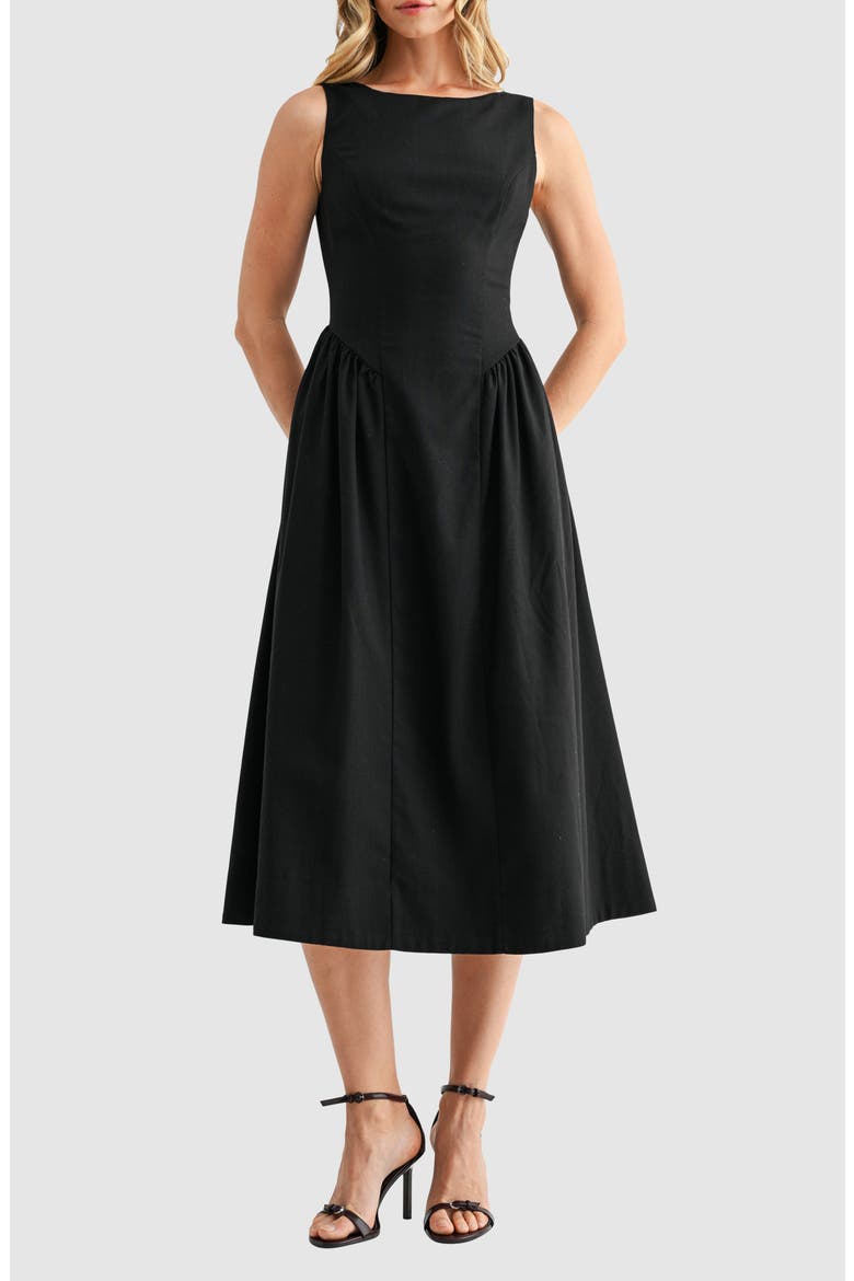 Fit & Flare Midi Dress, Main, color, BLACK