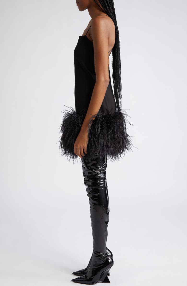 The Attico Fujiko Feather Trim Jersey Minidress, Alternate, color, 