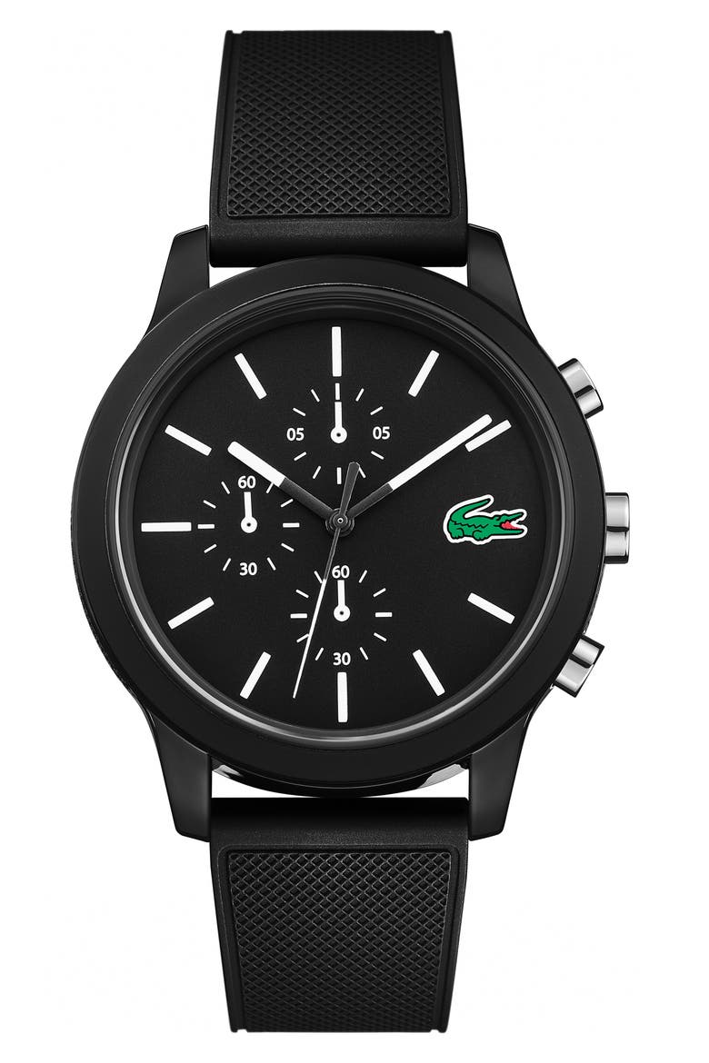 12.12 Chronograph Silicone Band Watch, 44mm, Main, color, BLACK