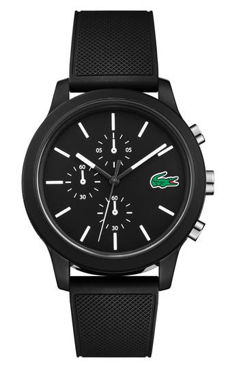 Lacoste Men's Chronograph L.12.12 Black Silicone Strap Watch 44mm Women's Shoes In Black