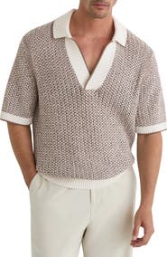 Reiss Atlas Crochet Cotton Blend Polo Sweater