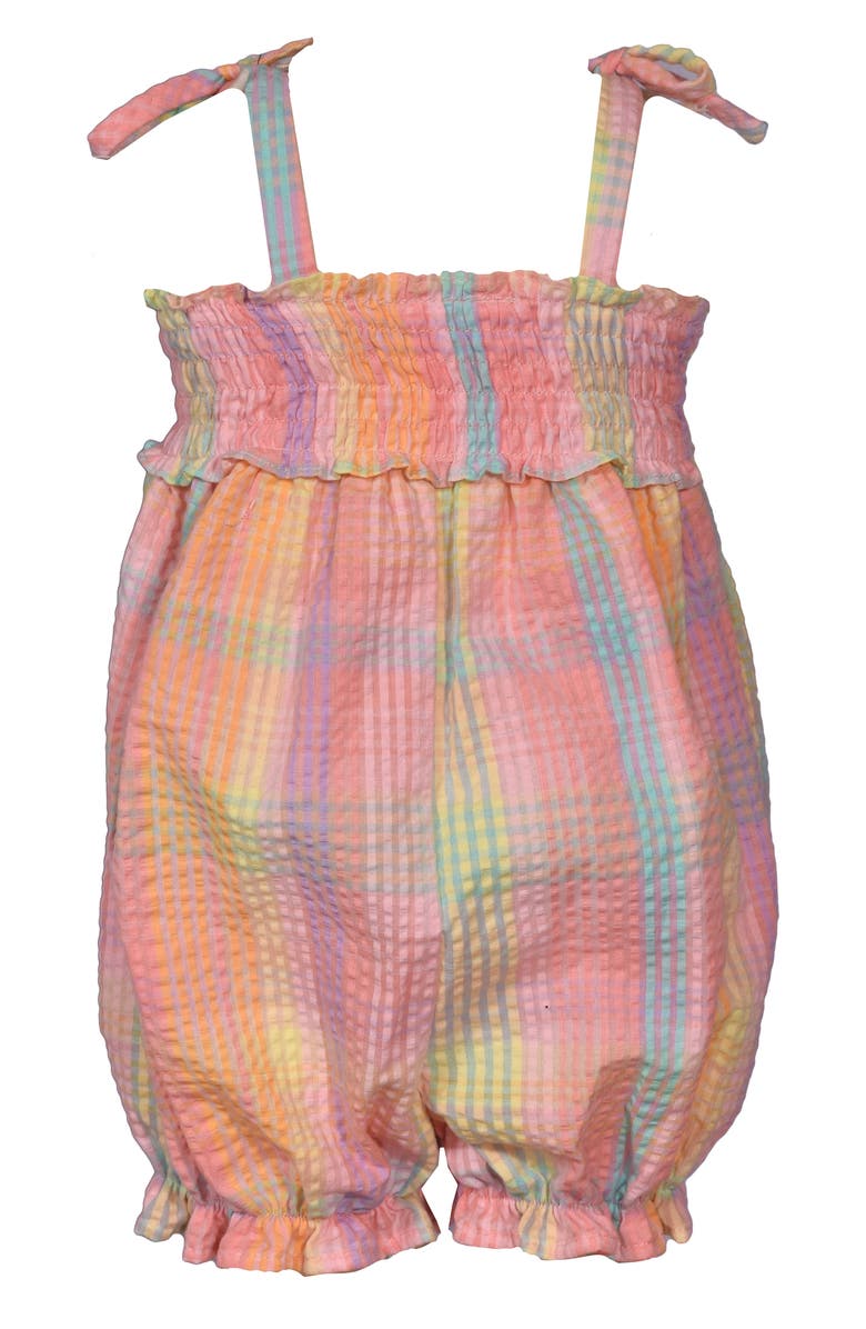 GERSON & GERSON Strawberry Appliqué Plaid Cotton Romper, Alternate, color, 