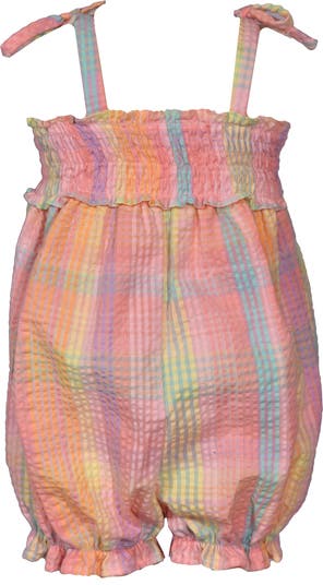 Strawberry Appliqué Plaid Cotton Romper