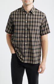 925 Originals Office Woven Check Short Sleeve Cotton Button-Up Shirt