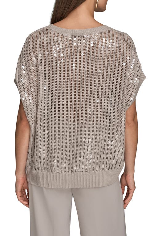 Donna Karan New York Sequin Open Stitch Short Sleeve Sweater In Gray