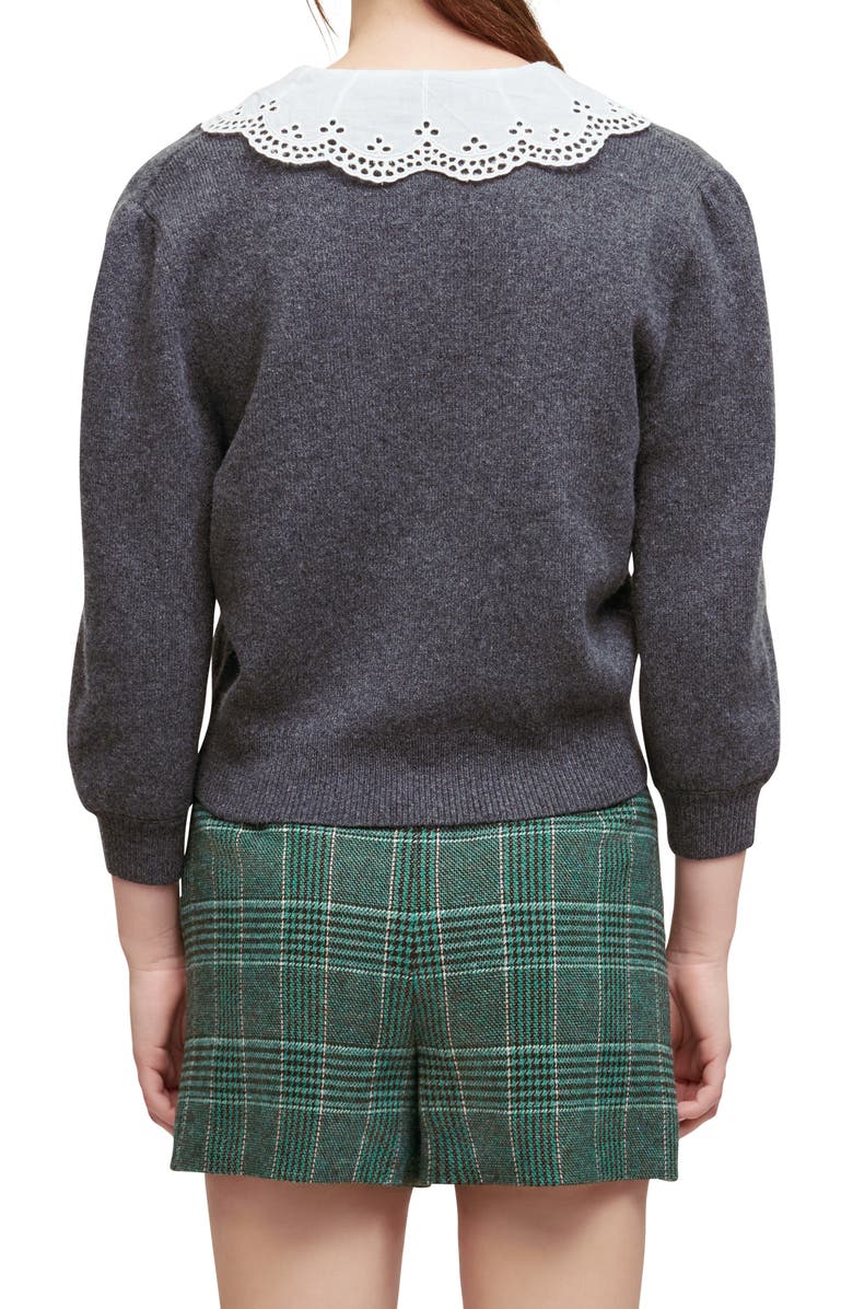 maje Lace Collar Sweater, Alternate, color, Grey