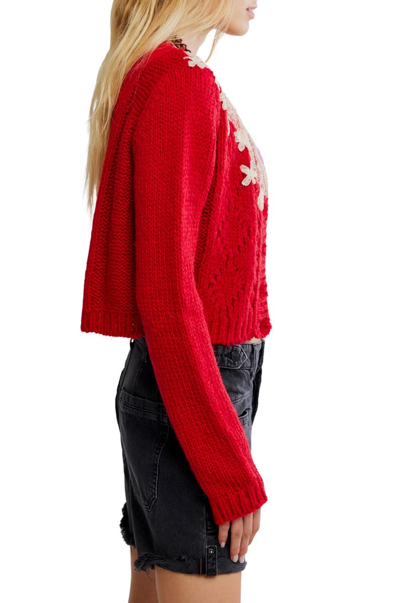 Free People Pixie Beaded Floral Cardigan, Alternate, color, Red