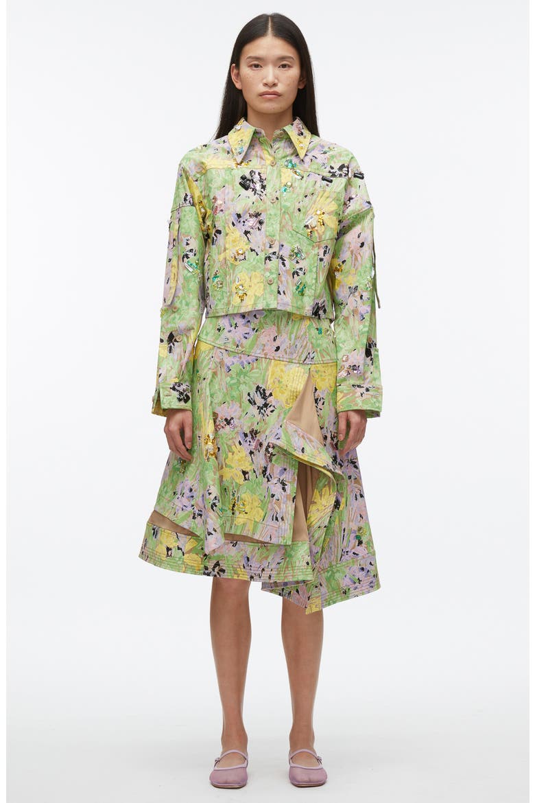 Flowerworks Embellished Cotton Twill Cropped Jacket, Alternate, color, KHAKI MULTI