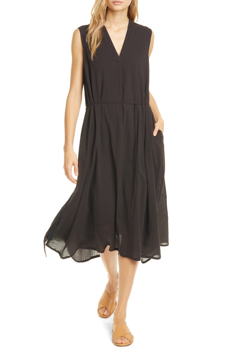 Vince Drawstring V-Neck Midi Dress, Main, color, 