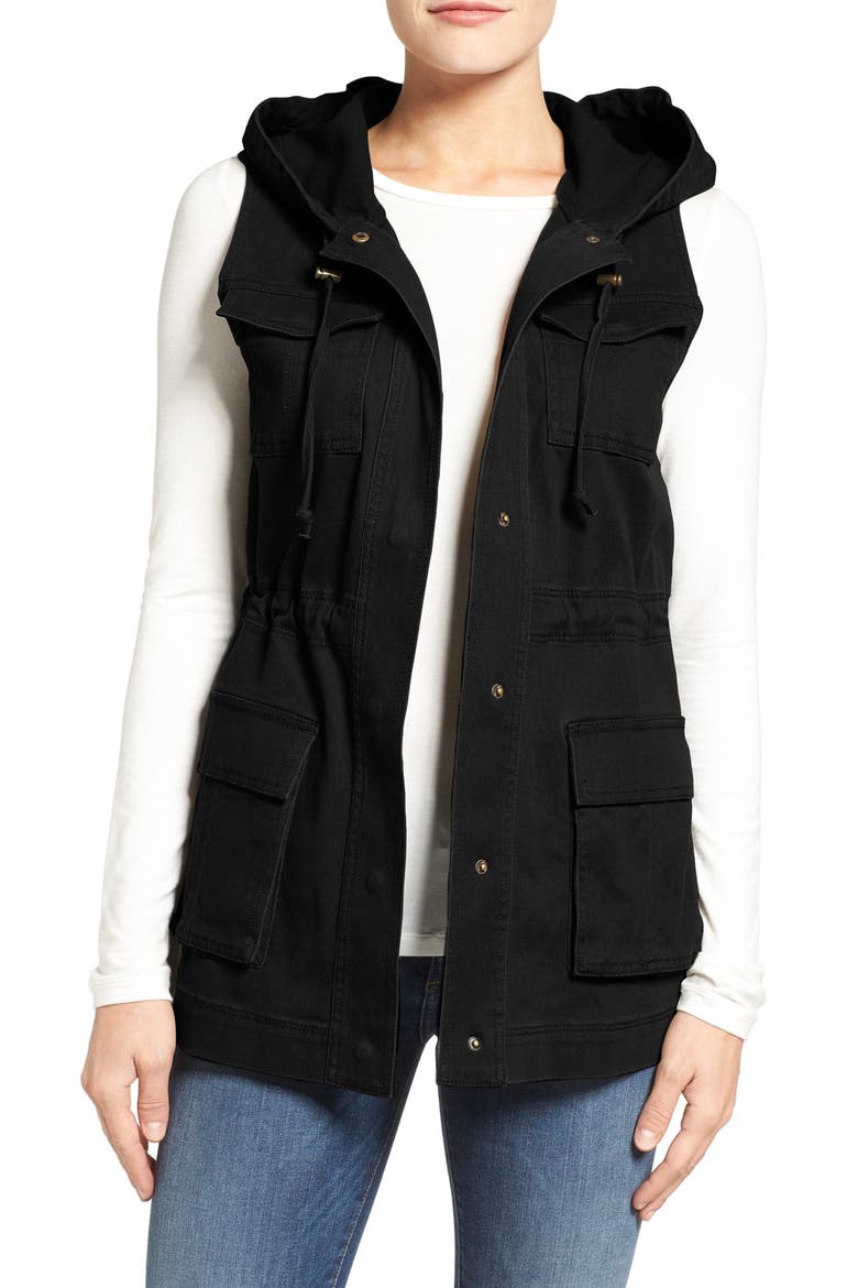 Matty M Hooded Military Vest, Main, color, BLACK