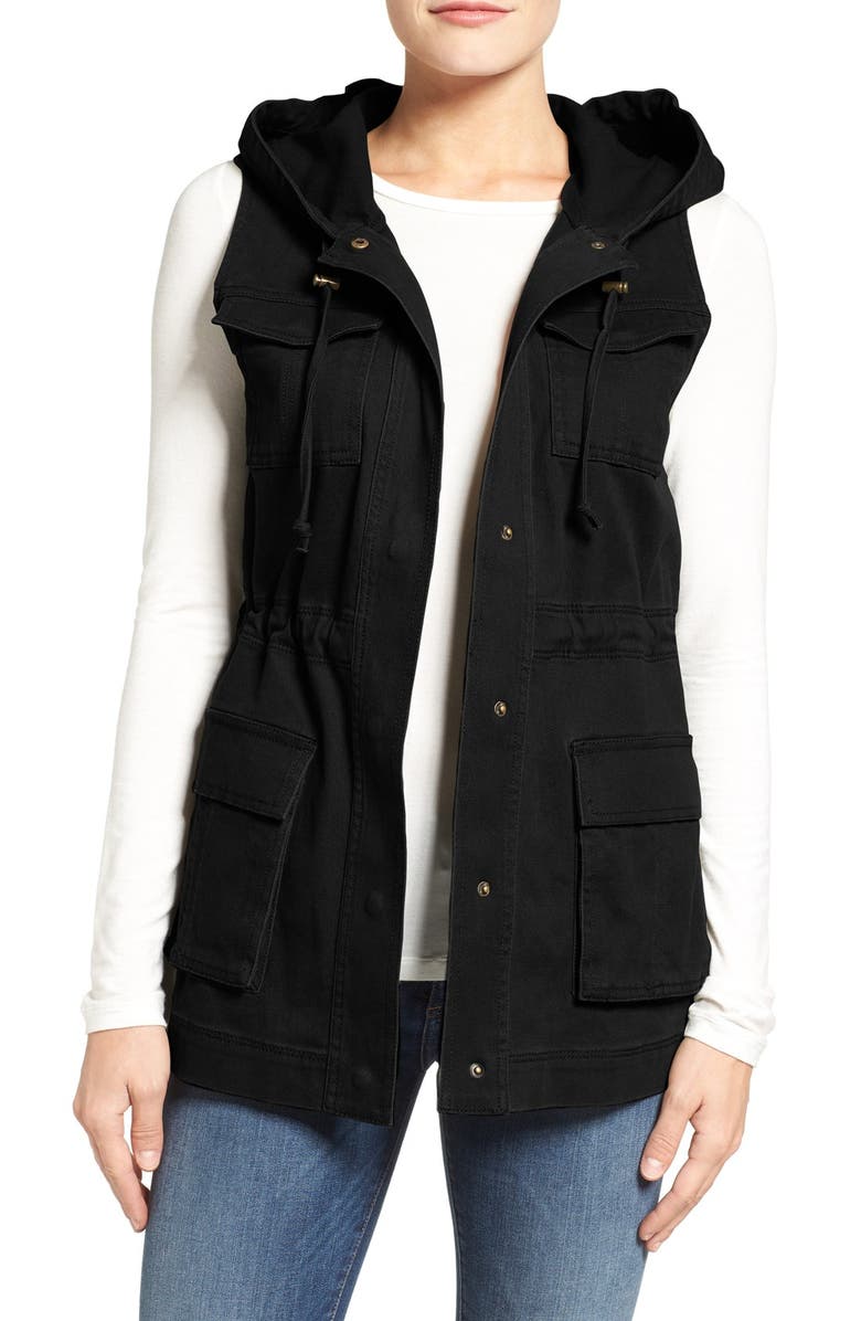 matty m. Matty M Hooded Military Vest, Main, color, Black