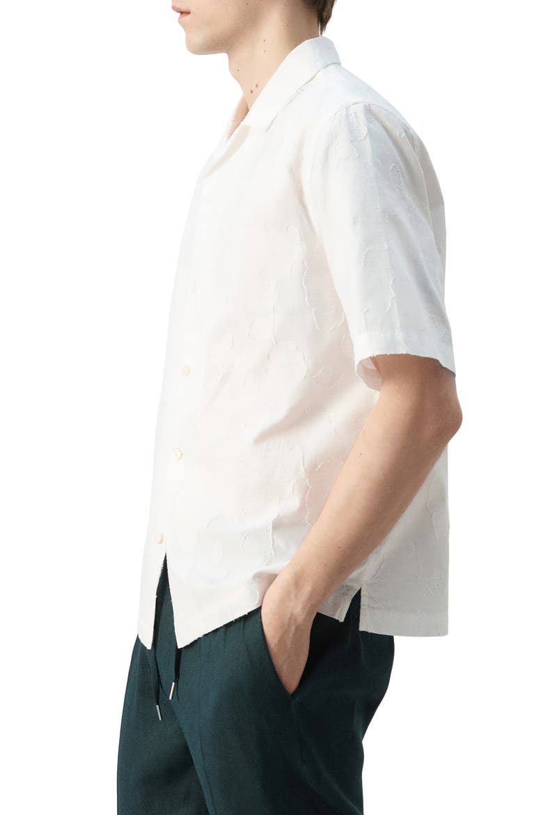 Floral Jacquard Cotton & Linen Camp Shirt, Alternate, color, OFF WHITE