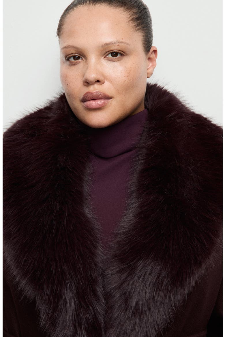 Manteco Belted Longline Trench Coat with Removable Faux Fur Collar, Alternate, color, MAROON