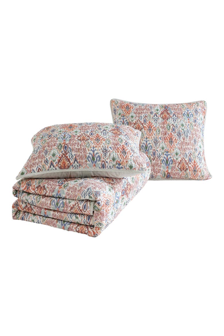 Ikat Tropics Cotton Quilt Set, Main, color, DARK BEIGE