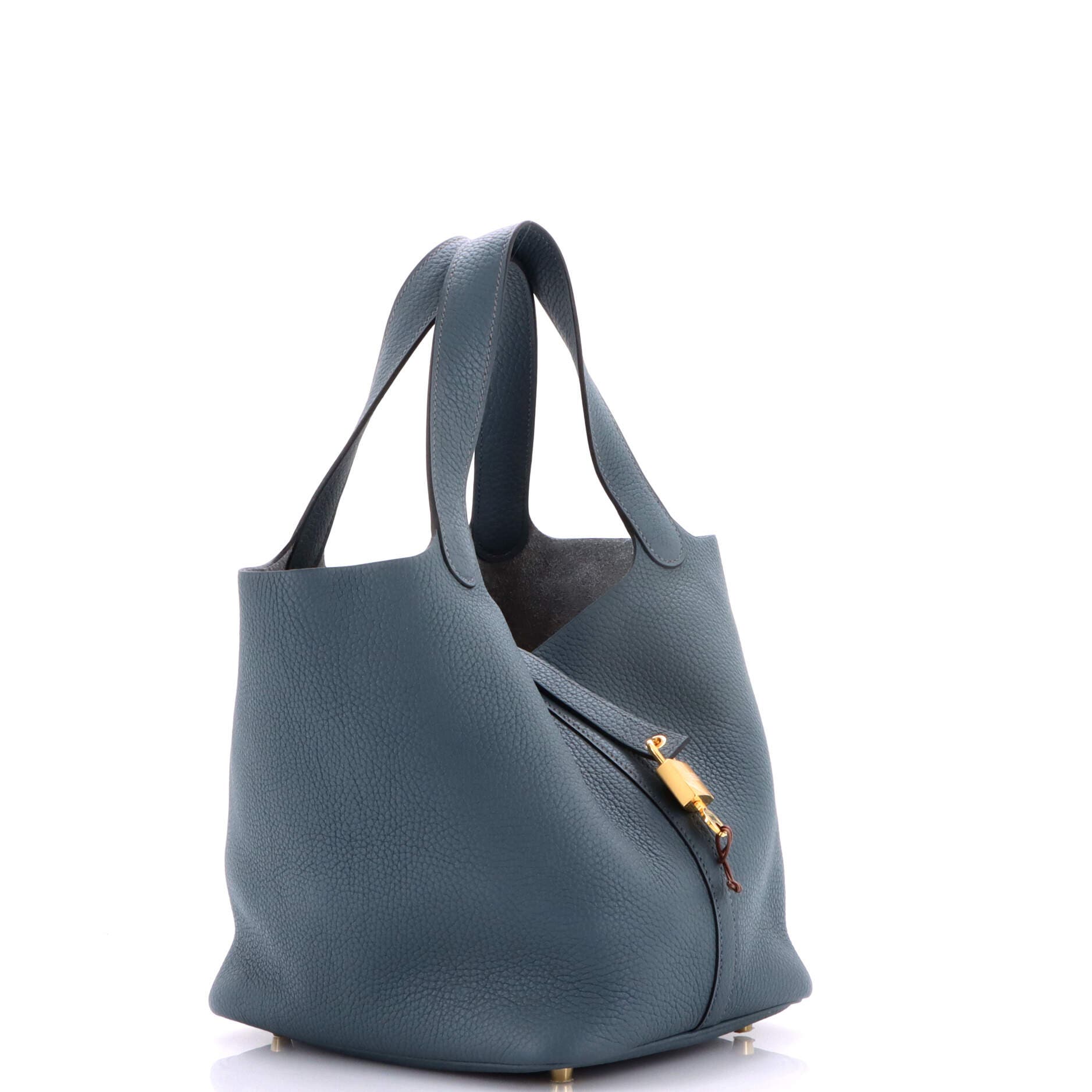 Pre-Owned Hermes Picotin Lock Bag Clemence MM, Alternate, color, Bleu Orage