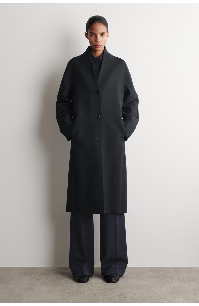 COS Collarless Wool-Twill Coat, Main, color, Dark Gray