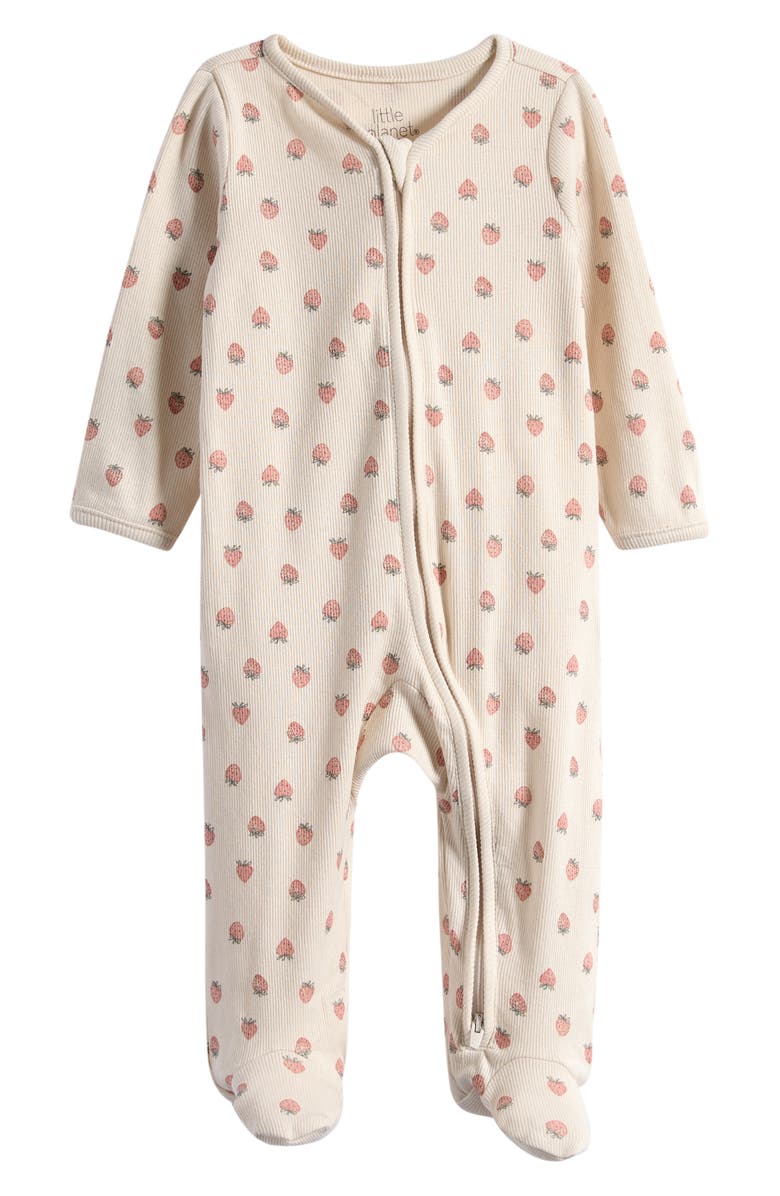 Little Planet Print Stretch Organic Cotton Zip Footie, Main, color, Little Planet Strawberries