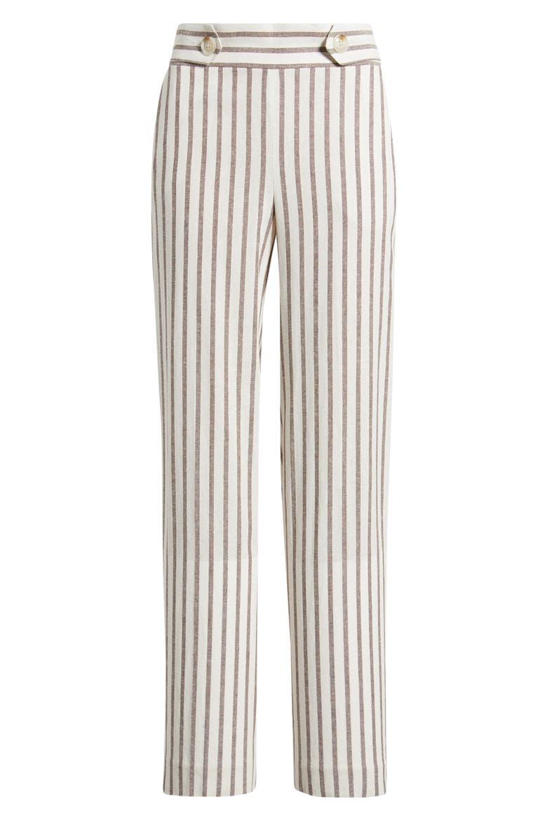 Stripe High Waist Straight Leg Pants, Alternate, color, WHITE DOVE/ DARK CHOCOLATE