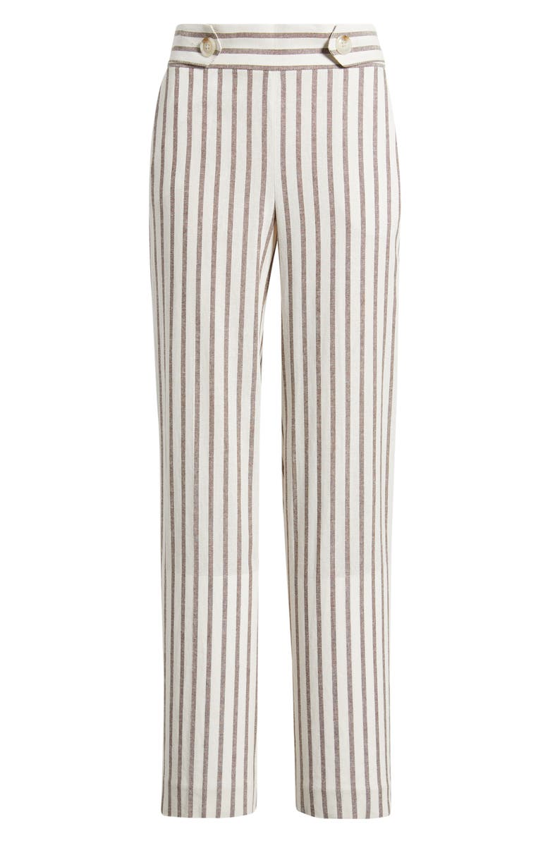 Anne Klein Stripe High Waist Straight Leg Pants, Alternate, color, Wht Dv/ Dk Choc