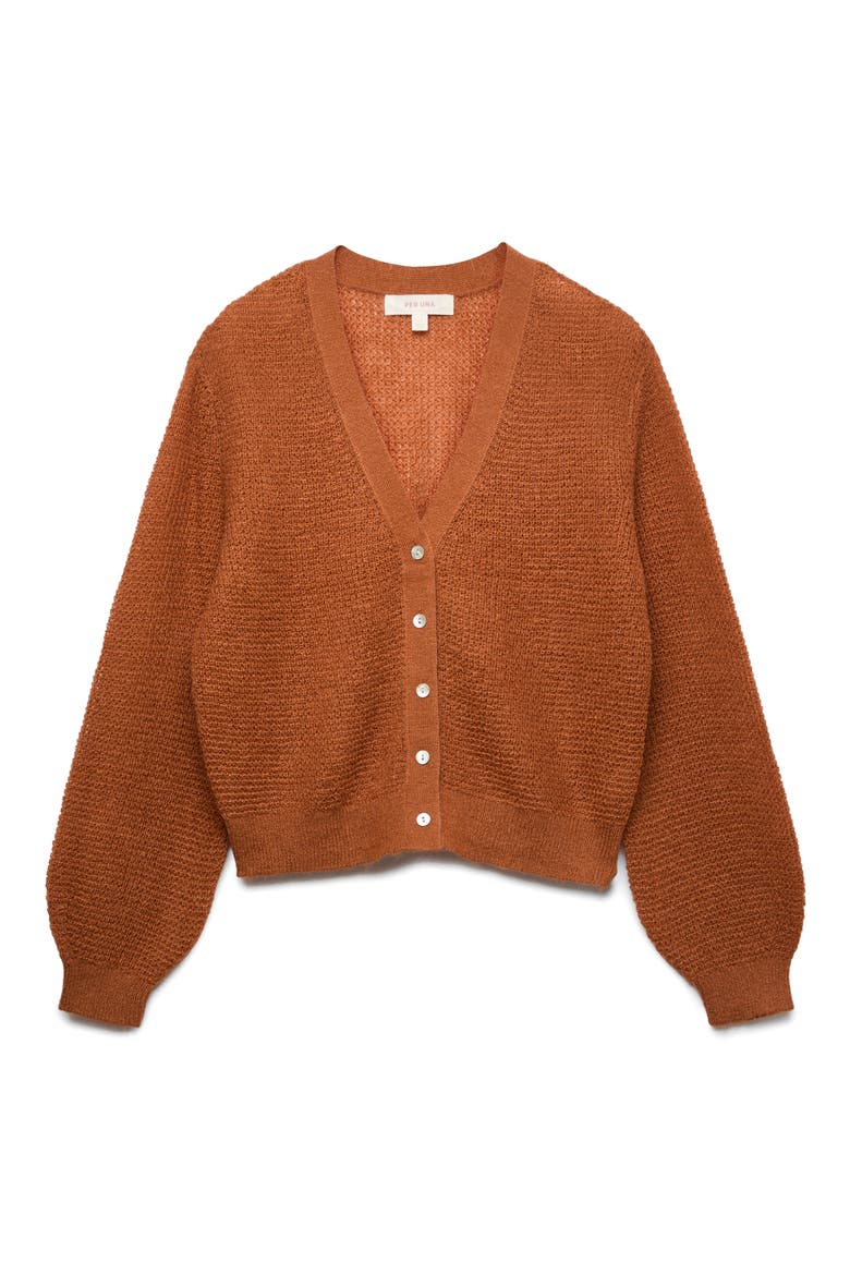 Lofty Pointelle V-Neck Cardigan, Alternate, color, BURNISHED COPPER BROWN