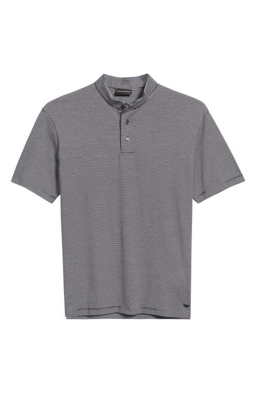 Emporio Armani Stripe Nehru Collar Polo In Navy